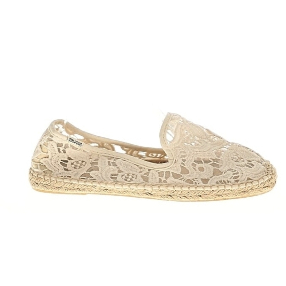 Soludos Lace Smoking Slipper Espadrille Cream 8 NWOB